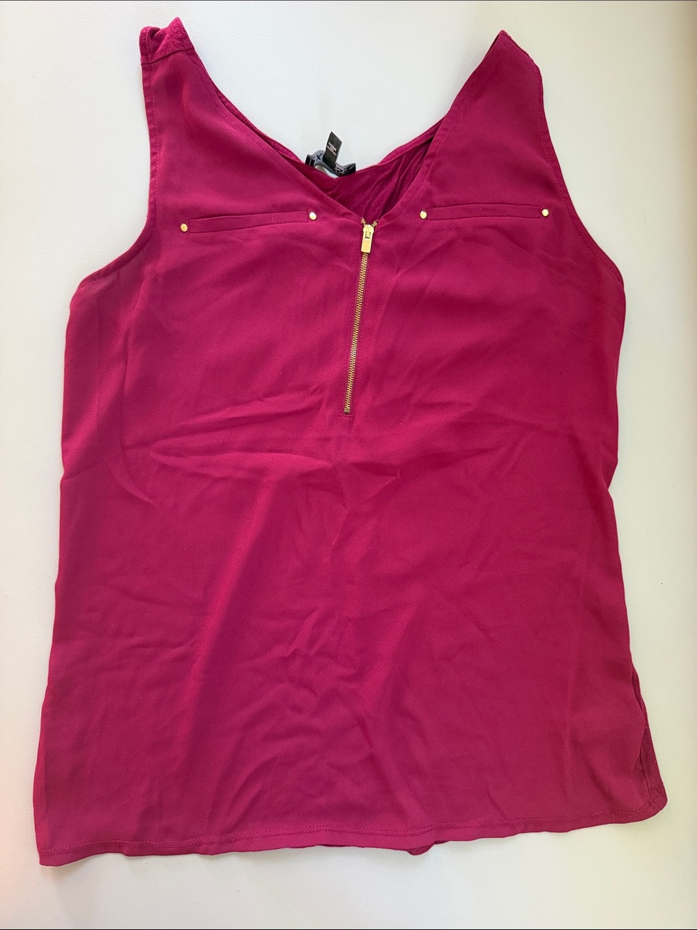 Express Wine/Burgundy Sleeveless Zip Front Tank Top Small Gold Zipper | S